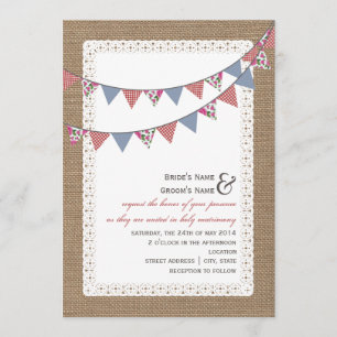 Invitación Burlap inspiró a Gingham y Boda de Bunding Floral