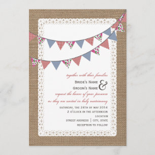 Invitación Burlap inspiró a Gingham y Boda de Bunding Floral