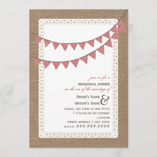 Invitación Burlap inspiró el ensayo de Bunting de Red Gingham