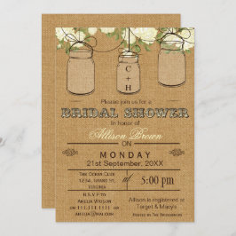 Invitación Burlap , jarrones de máscaras, ducha de novia rúst