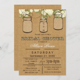 Invitación Burlap , jarrones de máscaras, ducha de novia rúst