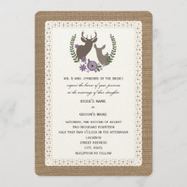 Invitación Burlap + Lace Boda Buck + Dote Deer - Púrpura