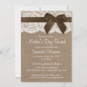 Invitación Burlap, Lace & Brown Bow's Day Brunch