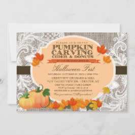 Invitación Burlap & Lace Fall Calabaza tallando fiesta de Hal