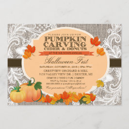 Invitación Burlap & Lace Fall Calabaza tallando fiesta de Hal