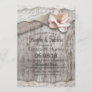 Invitación Burlap Lace Floral Brunch and Bubbly Bridal Shower