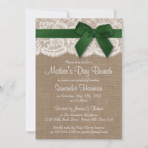 Invitación Burlap, Lace & Green Bow's Day Brunch