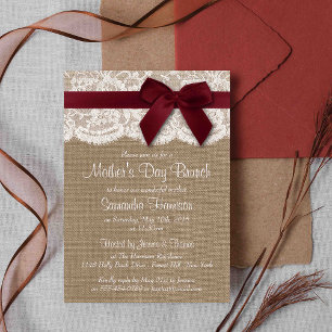 Invitación Burlap, Lace & Red Bow Mother's Day Brunch