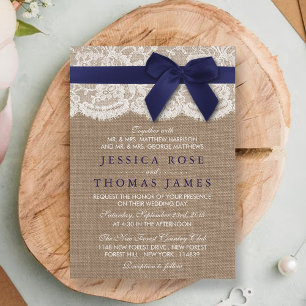 Invitación Burlap, Lace, Ribbon & Bow Rustic Boda - Armada