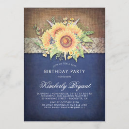Invitación Burlap Lace Sunflower Navy Fiesta de Cumpleaños Rú