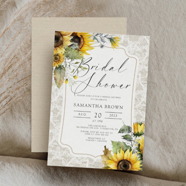 Invitación Burlap Lace Sunflowers Elegante Fall Bridal Shower (Subido por el creador)