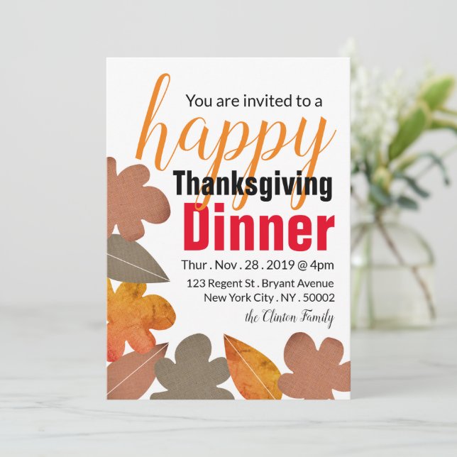 Invitación Burlap Leaf, feliz cena de Acción de Gracias (Anverso de pie)