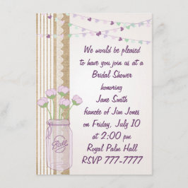 Invitación Burlap Lilac Morple Mason Jar Brillante Invita