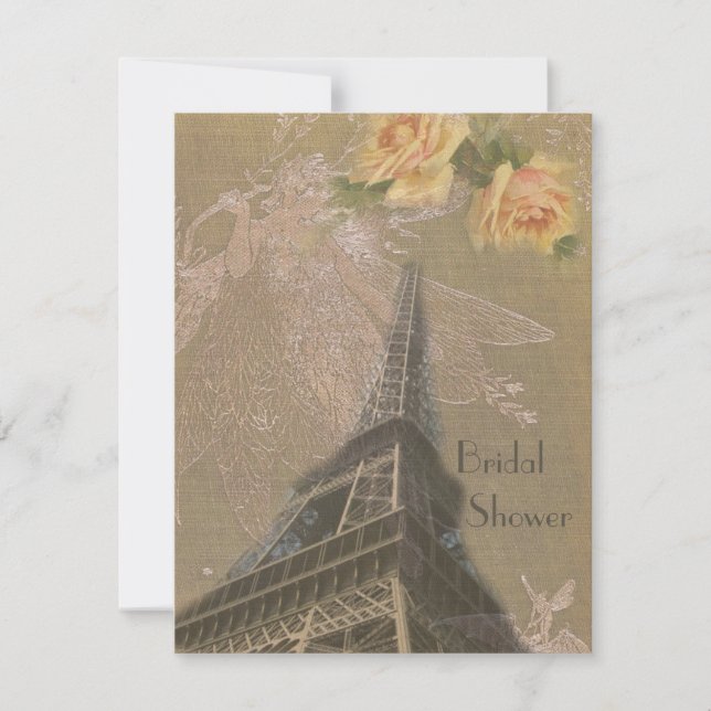 Invitación Burlap Look Eiffel Tower & Fairies Shower (Anverso)