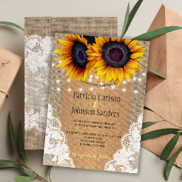 Invitación Burlap luces de girasol rústico y boda de encaje