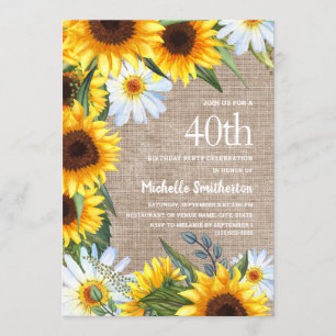 Invitación Burlap Margaritas Blancas Girasoles Amarillos 40 C
