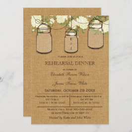 Invitación Burlap Mason Jar Ensayos Florales de Marfil Cena