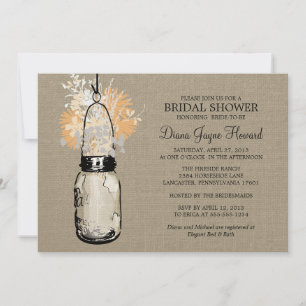 Invitación Burlap Mason Jar y Wildflowers rusos