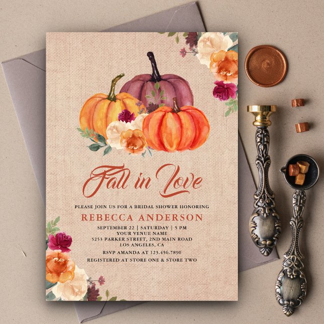 Invitación Burlap Naranja Floral Calabaza Bridal Shower (Subido por el creador)