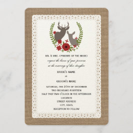 Invitación Burlap + Navidades de encaje Boda Buck + Doe Deer