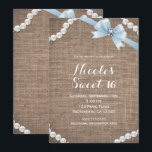 Invitación Burlap & Pearls Blue Bow Glamour Sweet 16 Fiesta<br><div class="desc">Burlap & Pearls Blue Bow Glamour Dulce 16 Invitaciones de fiesta. También están disponibles los elementos coincidentes.</div>