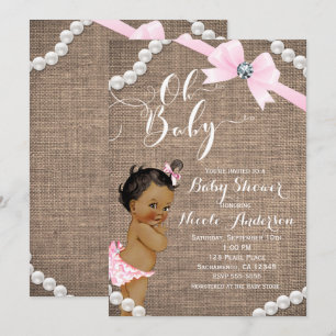 Invitación Burlap & Perlas Arco Rosa Fiesta de Bebé Niña Étni