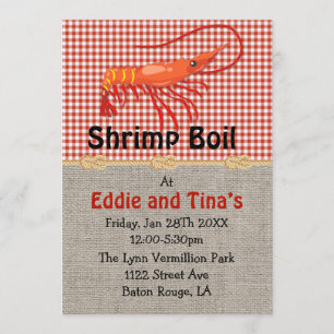 Invitación Burlap Red Gingham Shrimp Boil