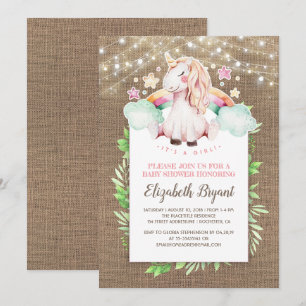 Invitación Burlap ruso y Baby Shower mágico de unicornio