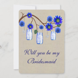 Invitación Burlap Rustic Blue Mason Jars Bridesmaid Card