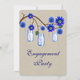 Invitación Burlap Rustic Blue Mason Jars Engagement Party