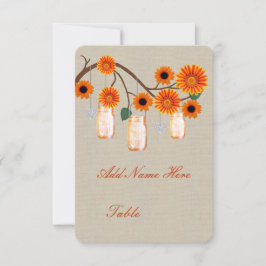 Invitación Burlap Rustic Naranja Mason Jars Table Place Card