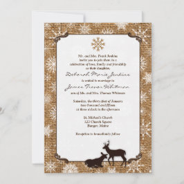Invitación Burlap rústico, copos de nieve y bodas de venado i