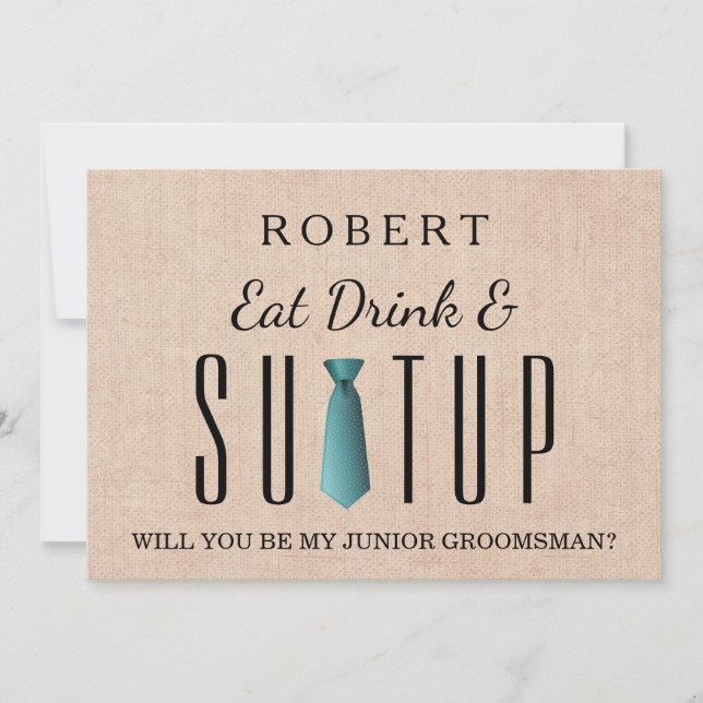 Invitación Burlap Suit up ¿Serás mi padrino? (Anverso)