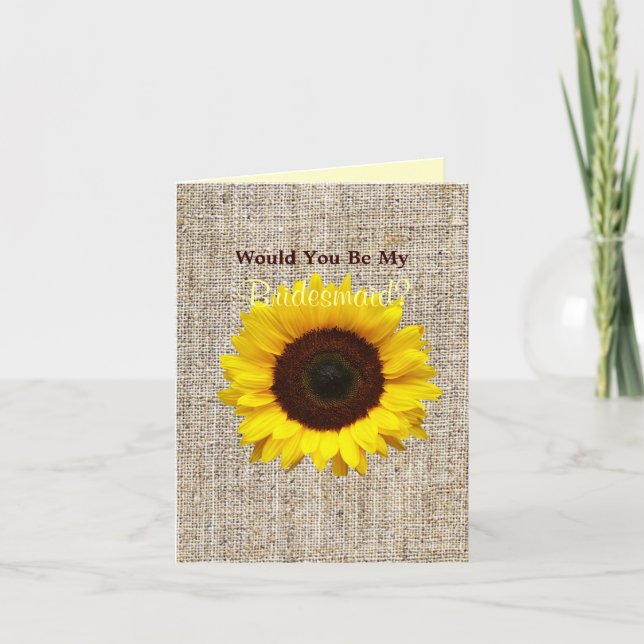 Invitación Burlap Sunflower, ¿Serás mi dama de honor? (Anverso)