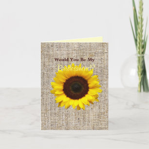 Invitación Burlap Sunflower, ¿Serás mi dama de honor?