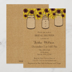 Invitación Burlap Sunflowers Mason Jars Bridal Shower Invite