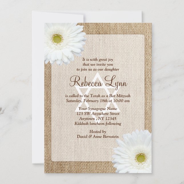 Invitación Burlap Western Bat Mitzvah (Anverso)