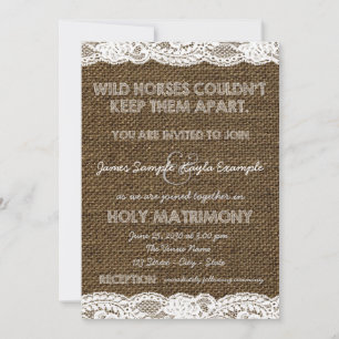 Invitación Burlap y Boda de encaje blanco