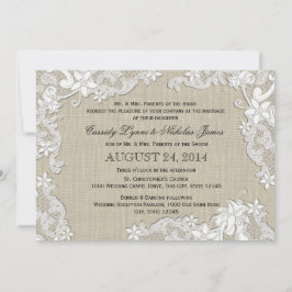 Invitación Burlap y Boda de encaje blanco