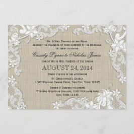 Invitación Burlap y Boda de encaje blanco