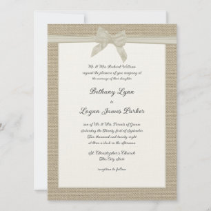 Invitación Burlap y Bow Rustic Boda