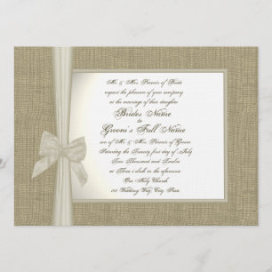 Invitación Burlap y Bow Rustic Boda