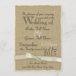 Invitación Burlap y Bow Rustic Boda Lite