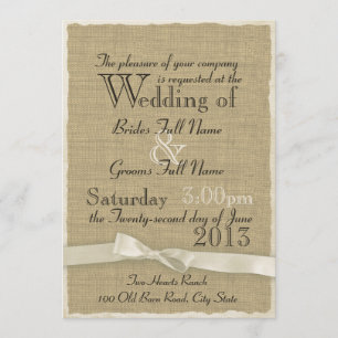 Invitación Burlap y Bow Rustic Boda Lite