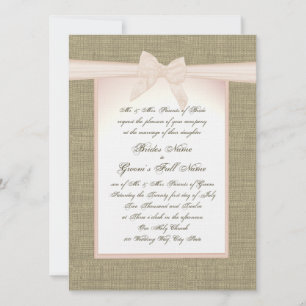 Invitación Burlap y el Boda ruso de Rubor Pink Bow