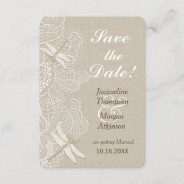 Invitación Burlap y Encaje Ahorre la Fecha de Boda Rústica