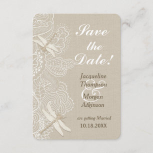 Invitación Burlap y encaje Ahorro de fecha de boda rústica