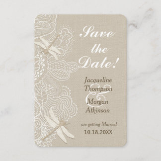 Invitación Burlap y encaje rústico de boda Guardar la fecha