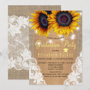 Invitación Burlap y fiesta de graduación de encaje de girasol