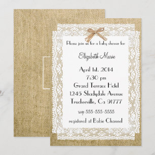 Invitación Burlap y Lace Baby Shower